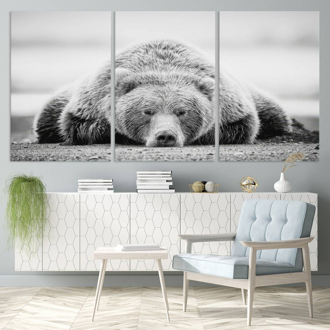 Lazy Bear Wall Art Canvas Print – Cozy Wildlife Photography for Living Room Decor, Barn, Cabin Wall Art, Farmhouse Decor Wall Art Print, Ready to Hang