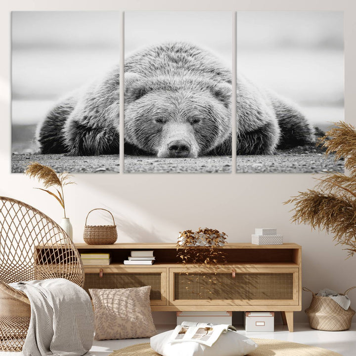 Lazy Bear Wall Art Canvas Print – Cozy Wildlife Photography for Living Room Decor, Barn, Cabin Wall Art, Farmhouse Decor Wall Art Print, Ready to Hang