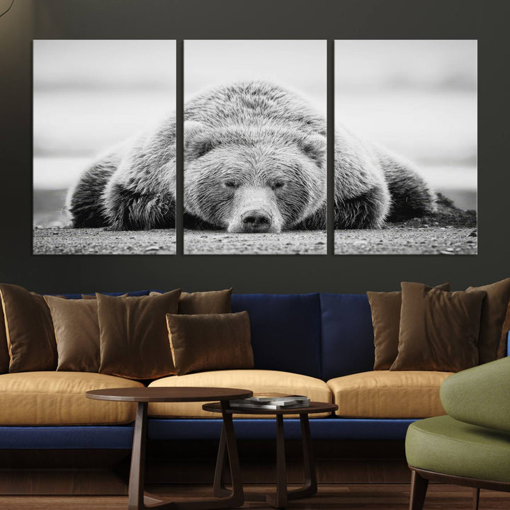 Lazy Bear Wall Art Canvas Print – Cozy Wildlife Photography for Living Room Decor, Barn, Cabin Wall Art, Farmhouse Decor Wall Art Print, Ready to Hang