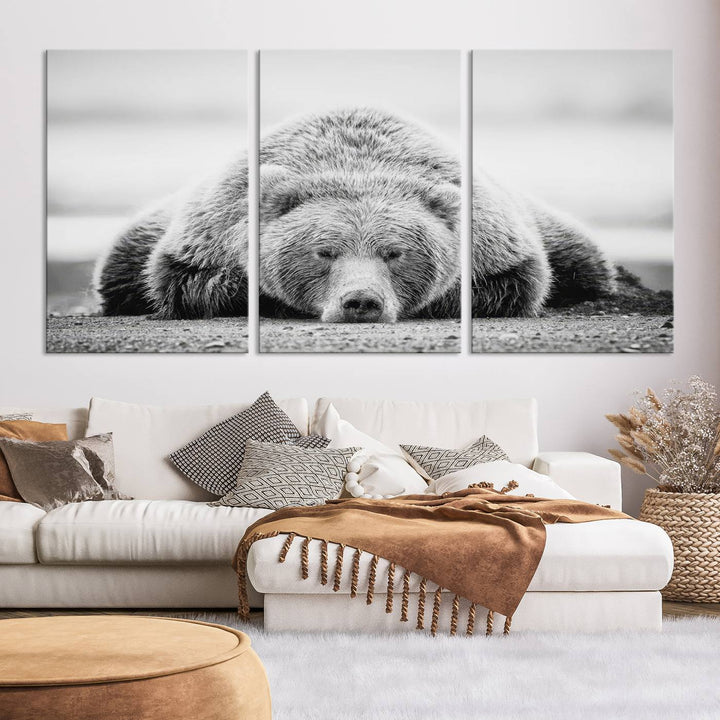 Lazy Bear Wall Art Canvas Print – Cozy Wildlife Photography for Living Room Decor, Barn, Cabin Wall Art, Farmhouse Decor Wall Art Print, Ready to Hang