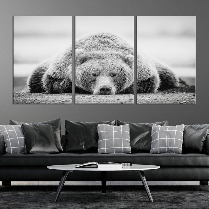 Lazy Bear Wall Art Canvas Print – Cozy Wildlife Photography for Living Room Decor, Barn, Cabin Wall Art, Farmhouse Decor Wall Art Print, Ready to Hang