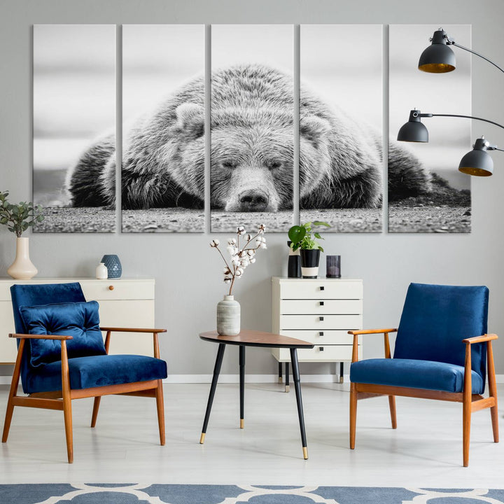 Lazy Bear Wall Art Canvas Print – Cozy Wildlife Photography for Living Room Decor, Barn, Cabin Wall Art, Farmhouse Decor Wall Art Print, Ready to Hang