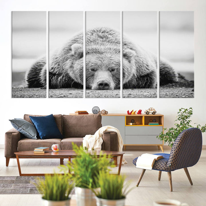 Lazy Bear Wall Art Canvas Print – Cozy Wildlife Photography for Living Room Decor, Barn, Cabin Wall Art, Farmhouse Decor Wall Art Print, Ready to Hang