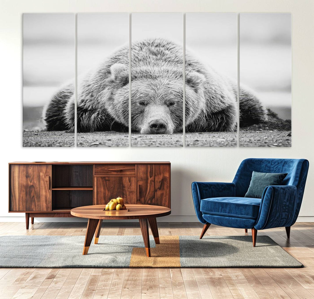 Lazy Bear Wall Art Canvas Print – Cozy Wildlife Photography for Living Room Decor, Barn, Cabin Wall Art, Farmhouse Decor Wall Art Print, Ready to Hang