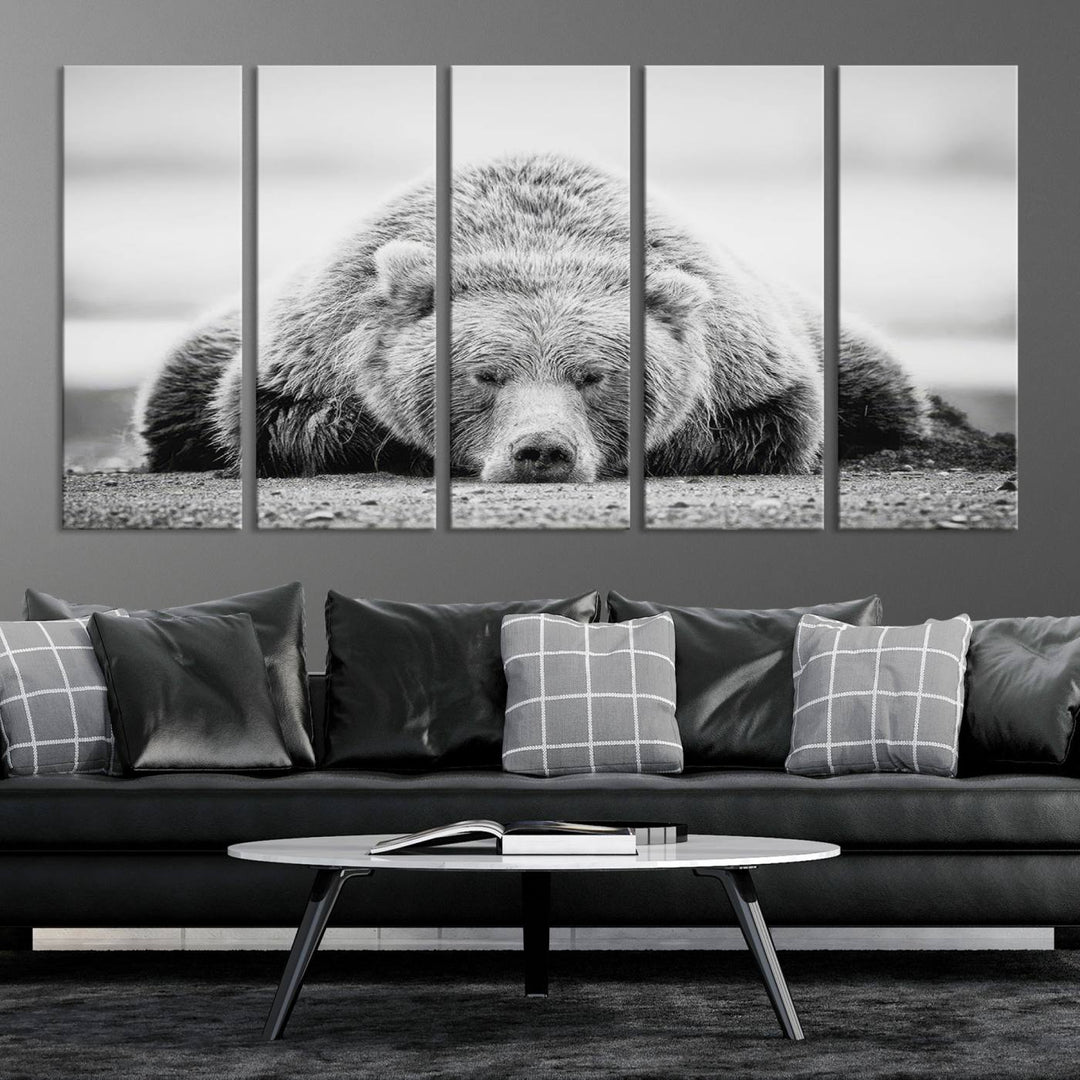 Lazy Bear Wall Art Canvas Print – Cozy Wildlife Photography for Living Room Decor, Barn, Cabin Wall Art, Farmhouse Decor Wall Art Print, Ready to Hang