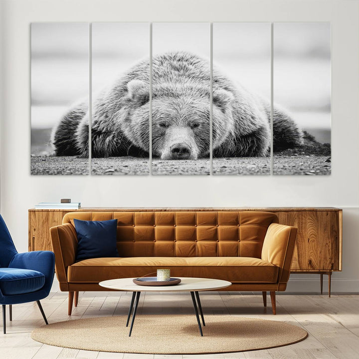 Lazy Bear Wall Art Canvas Print – Cozy Wildlife Photography for Living Room Decor, Barn, Cabin Wall Art, Farmhouse Decor Wall Art Print, Ready to Hang