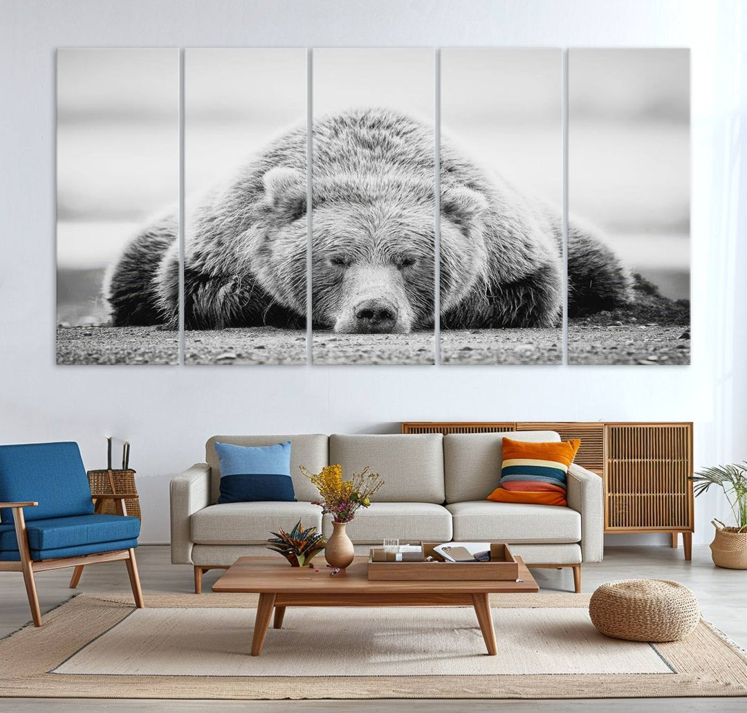 Lazy Bear Wall Art Canvas Print – Cozy Wildlife Photography for Living Room Decor, Barn, Cabin Wall Art, Farmhouse Decor Wall Art Print, Ready to Hang