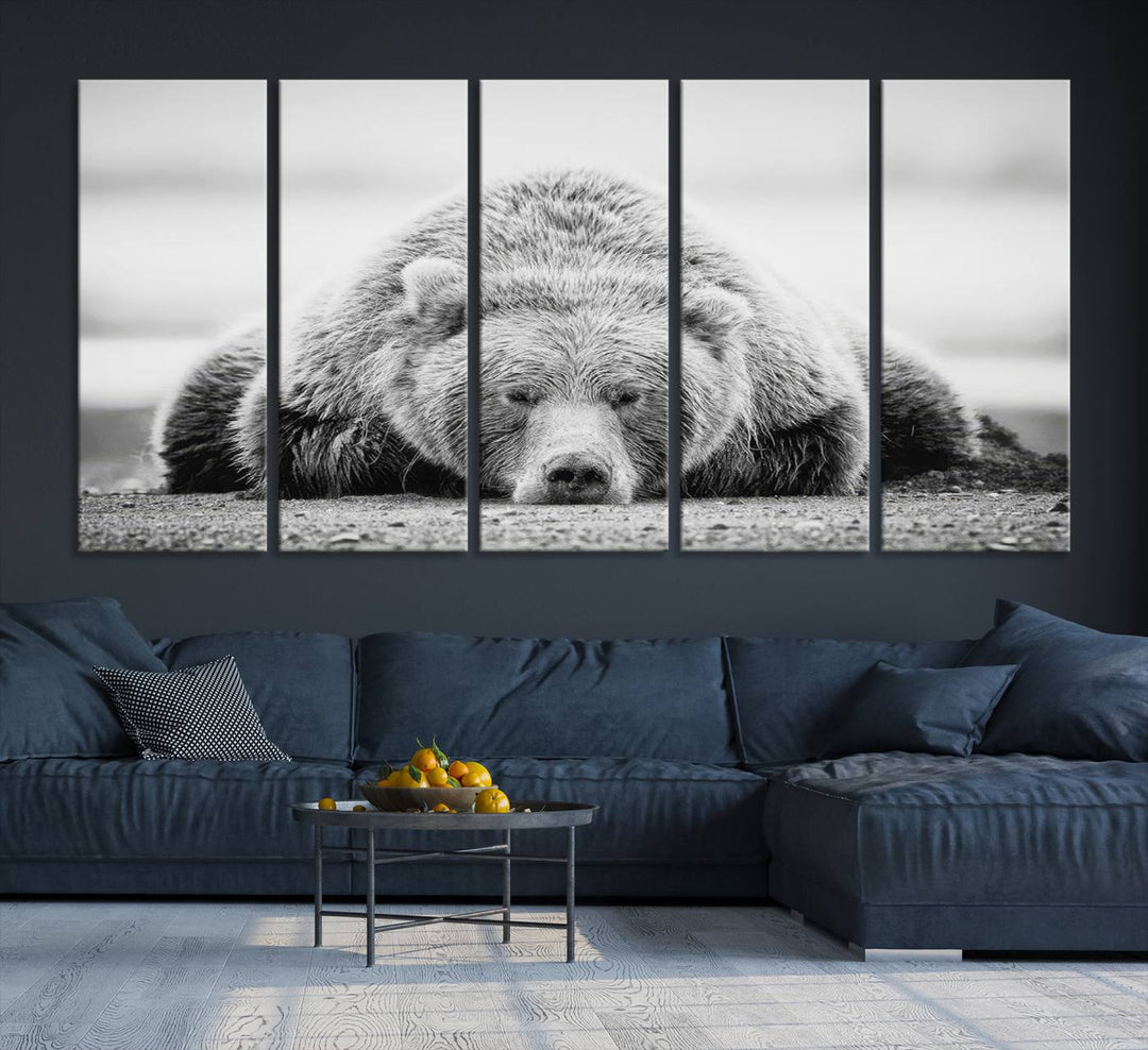 Lazy Bear Wall Art Canvas Print – Cozy Wildlife Photography for Living Room Decor, Barn, Cabin Wall Art, Farmhouse Decor Wall Art Print, Ready to Hang