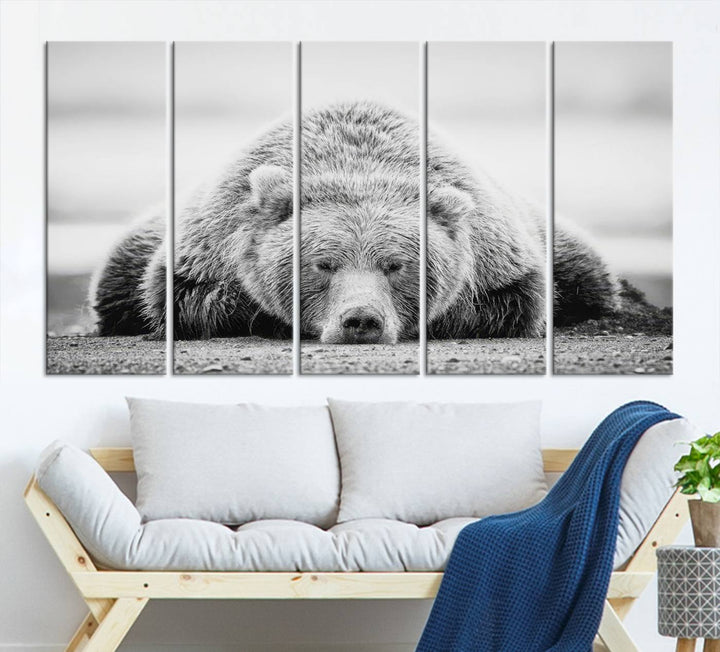 Lazy Bear Wall Art Canvas Print – Cozy Wildlife Photography for Living Room Decor, Barn, Cabin Wall Art, Farmhouse Decor Wall Art Print, Ready to Hang