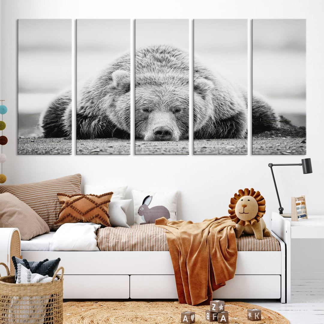 Lazy Bear Wall Art Canvas Print – Cozy Wildlife Photography for Living Room Decor, Barn, Cabin Wall Art, Farmhouse Decor Wall Art Print, Ready to Hang