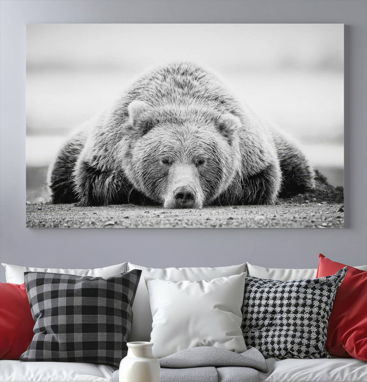 Lazy Bear Wall Art Canvas Print – Cozy Wildlife Photography for Living Room Decor, Barn, Cabin Wall Art, Farmhouse Decor Wall Art Print, Ready to Hang