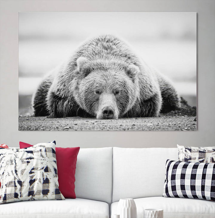 Lazy Bear Wall Art Canvas Print – Cozy Wildlife Photography for Living Room Decor, Barn, Cabin Wall Art, Farmhouse Decor Wall Art Print, Ready to Hang