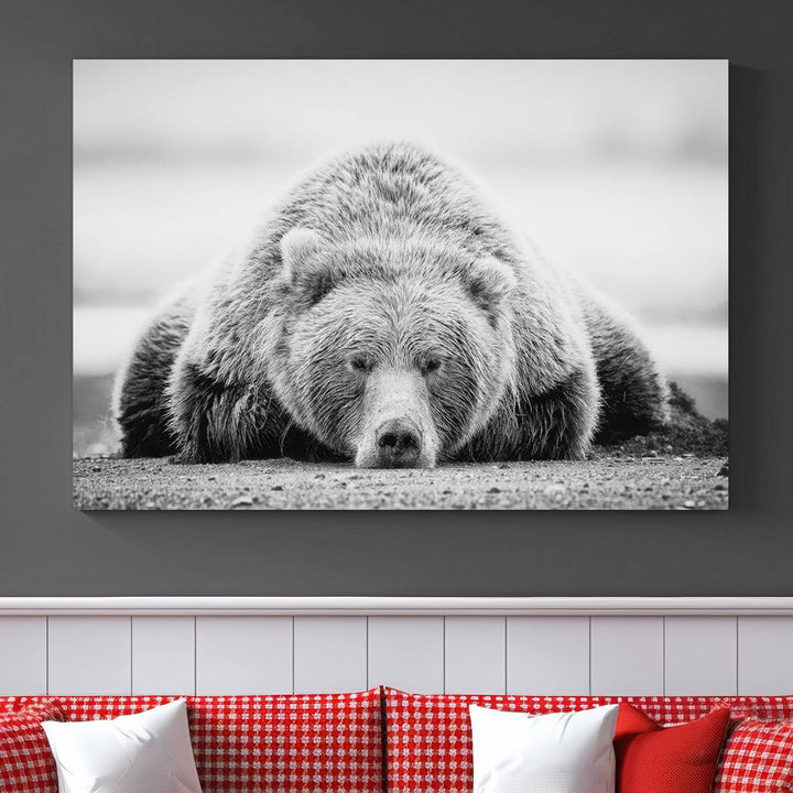 Lazy Bear Wall Art Canvas Print – Cozy Wildlife Photography for Living Room Decor, Barn, Cabin Wall Art, Farmhouse Decor Wall Art Print, Ready to Hang