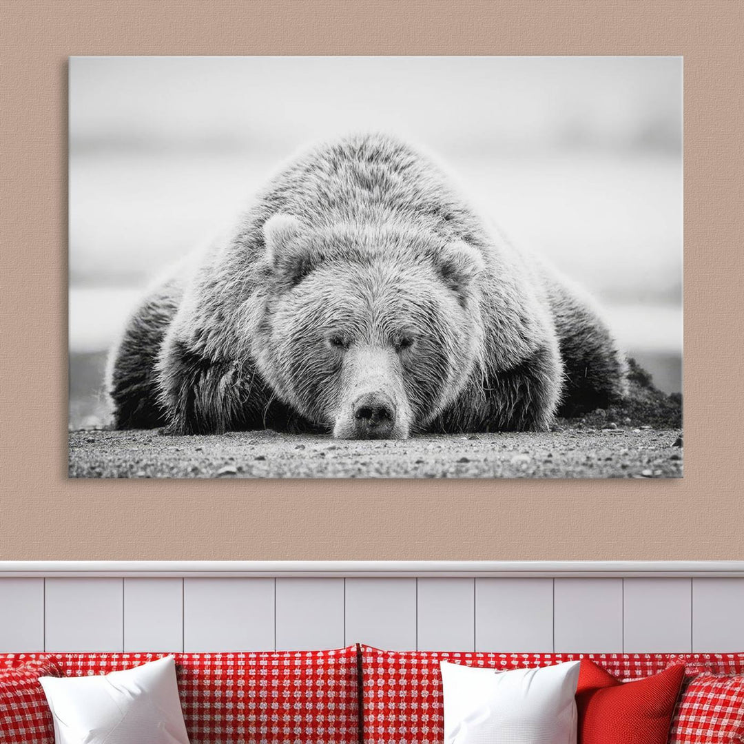 Lazy Bear Wall Art Canvas Print – Cozy Wildlife Photography for Living Room Decor, Barn, Cabin Wall Art, Farmhouse Decor Wall Art Print, Ready to Hang