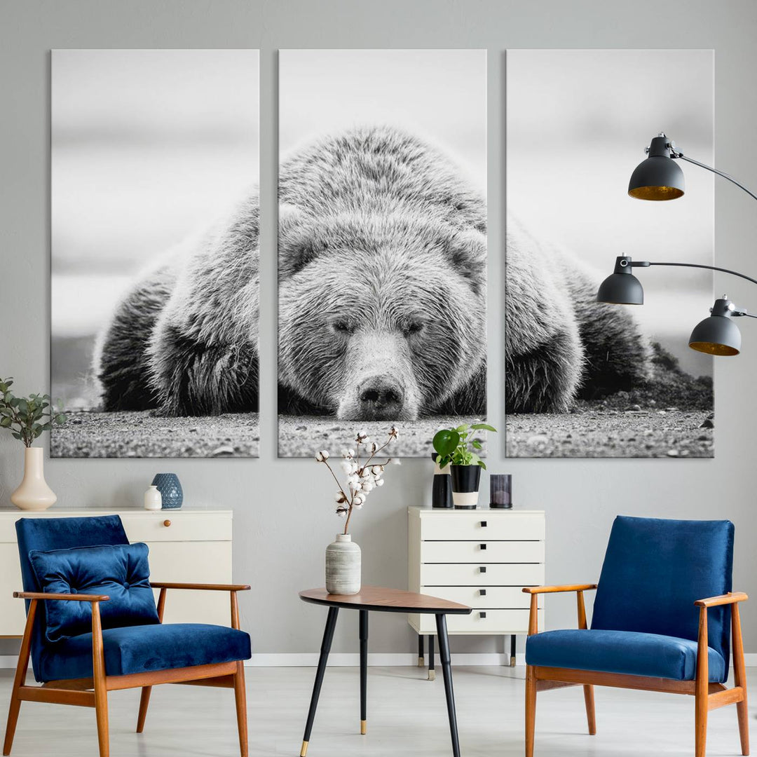 Lazy Bear Wall Art Canvas Print – Cozy Wildlife Photography for Living Room Decor, Barn, Cabin Wall Art, Farmhouse Decor Wall Art Print, Ready to Hang