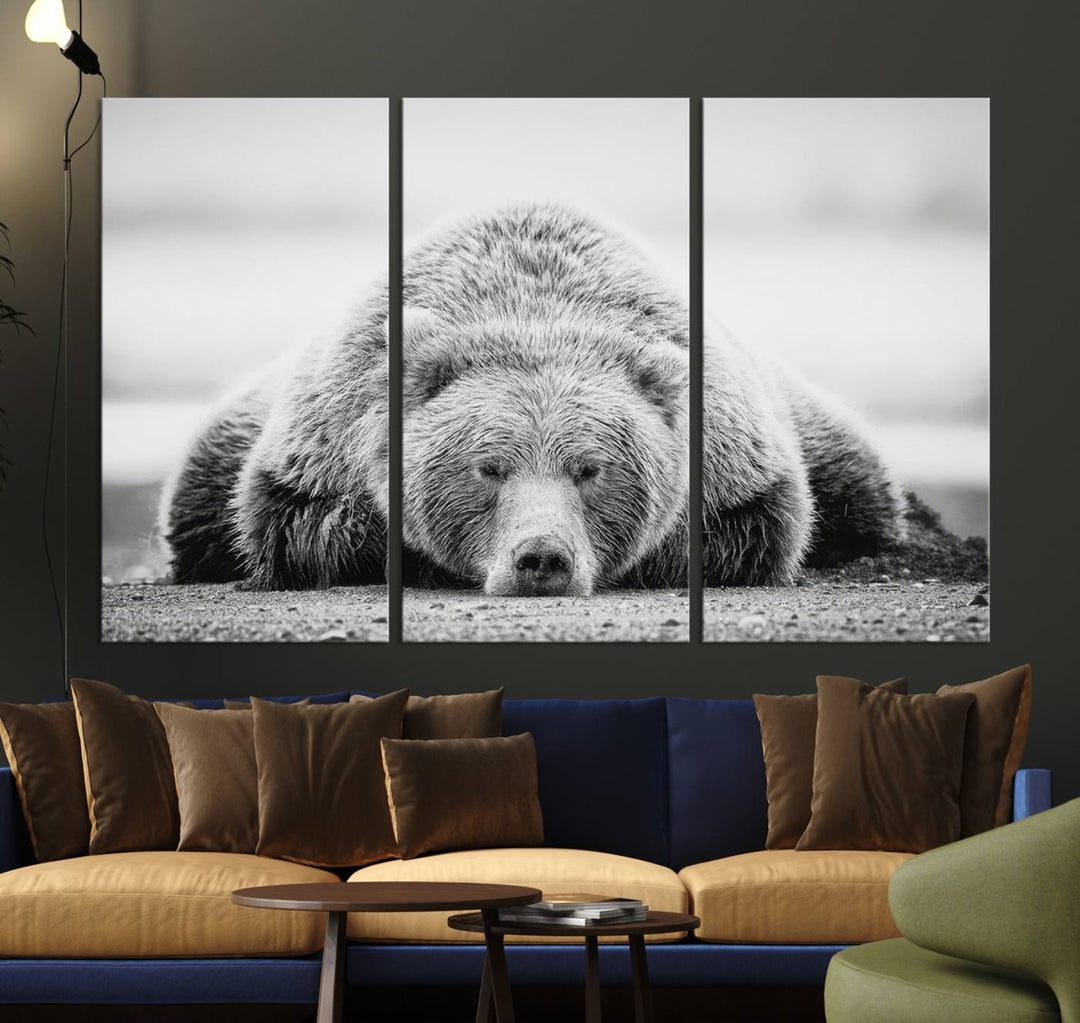 Lazy Bear Wall Art Canvas Print – Cozy Wildlife Photography for Living Room Decor, Barn, Cabin Wall Art, Farmhouse Decor Wall Art Print, Ready to Hang