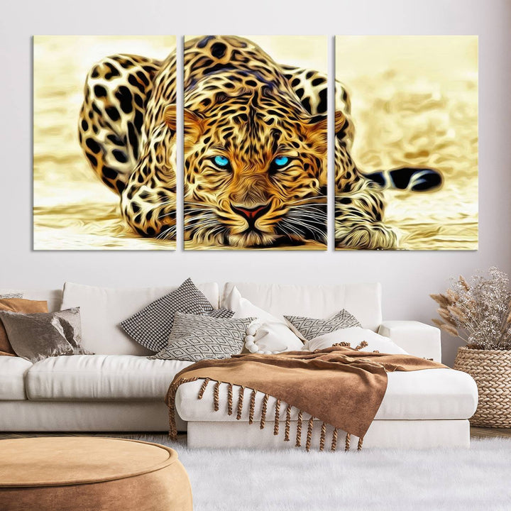 Leopard Blue Eye Wall Art Canvas Print