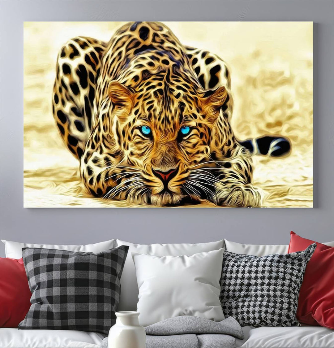 Leopard Blue Eye Wall Art Canvas Print