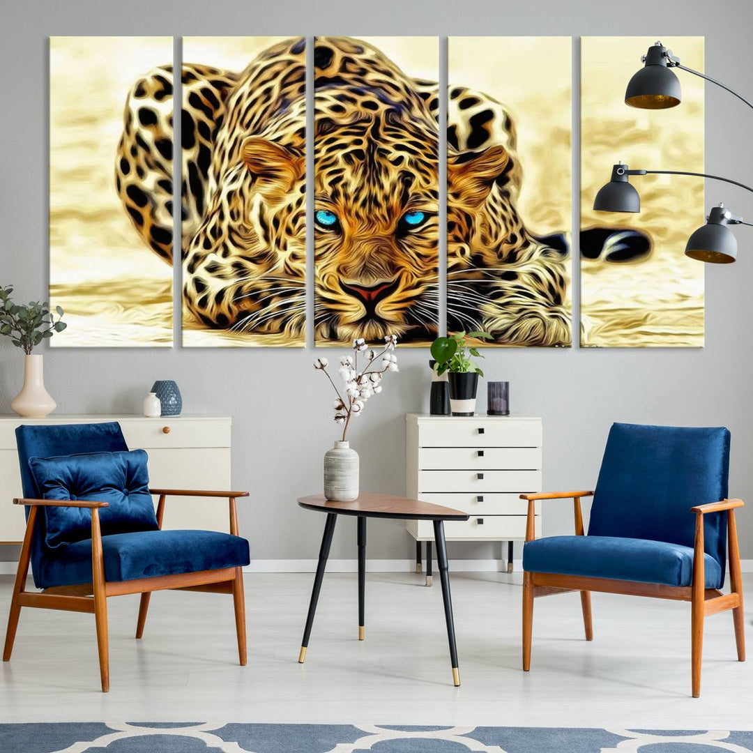 Leopard Blue Eye Wall Art Canvas Print