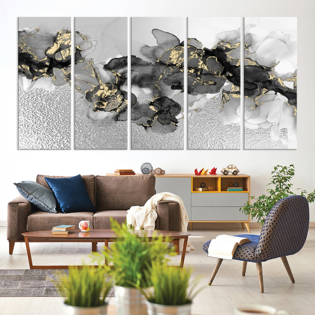 Light Gray Abstract Painting on Giclee Canvas Wall Art Print