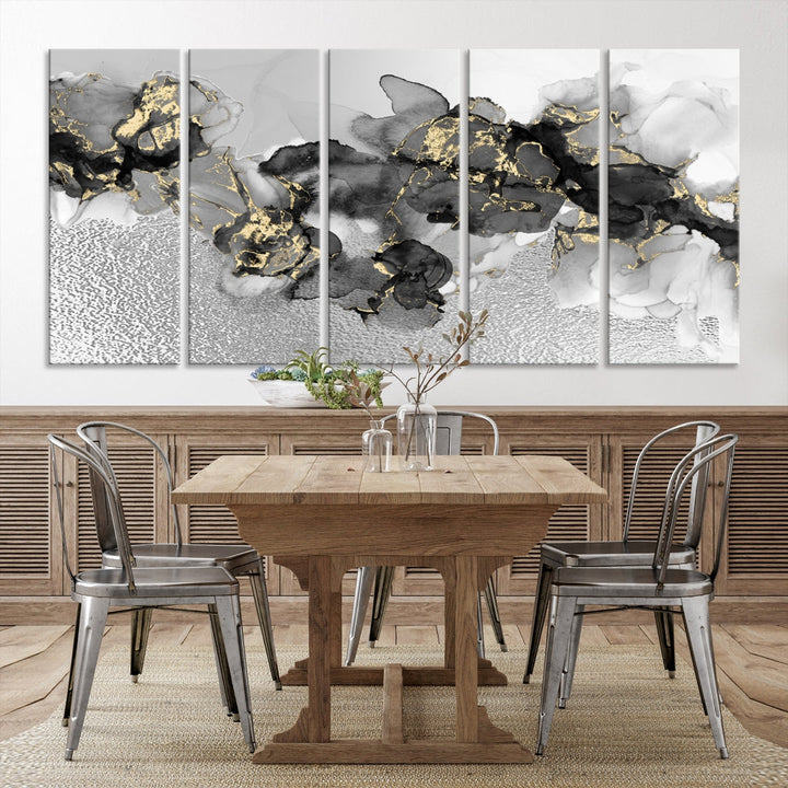 Light Gray Abstract Painting on Giclee Canvas Wall Art Print