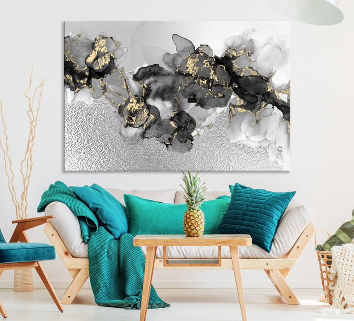 Light Gray Abstract Painting on Giclee Canvas Wall Art Print