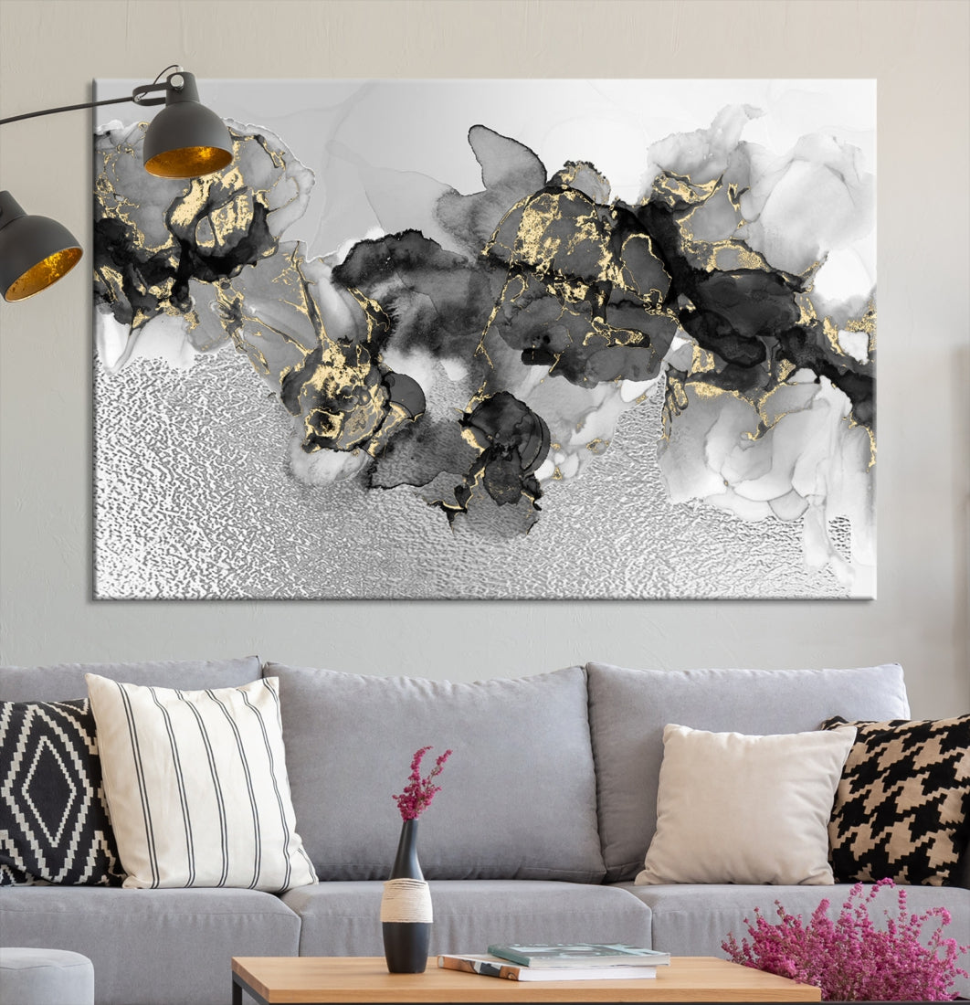 Light Gray Abstract Painting on Giclee Canvas Wall Art Print