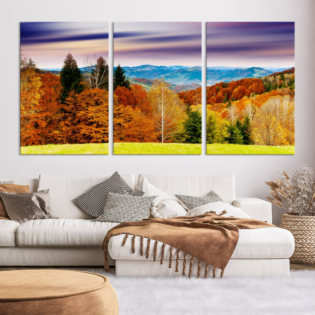 Light Green Yellow Forest Landscape Giclee Extra Large Wall Art Canvas Print