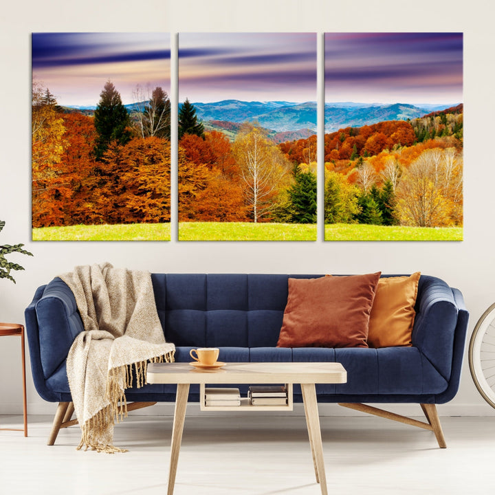 Light Green Yellow Forest Landscape Giclee Extra Large Wall Art Canvas Print