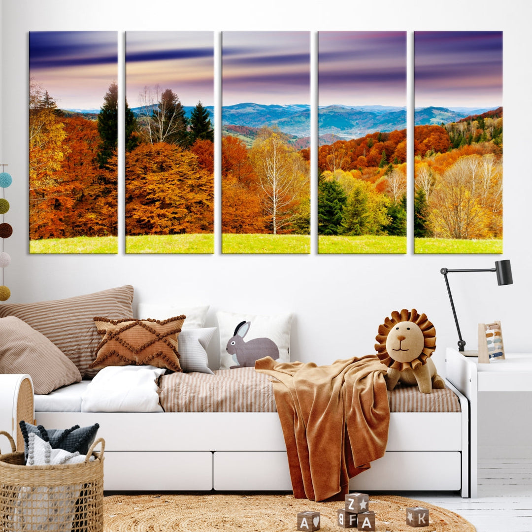 Light Green Yellow Forest Landscape Giclee Extra Large Wall Art Canvas Print