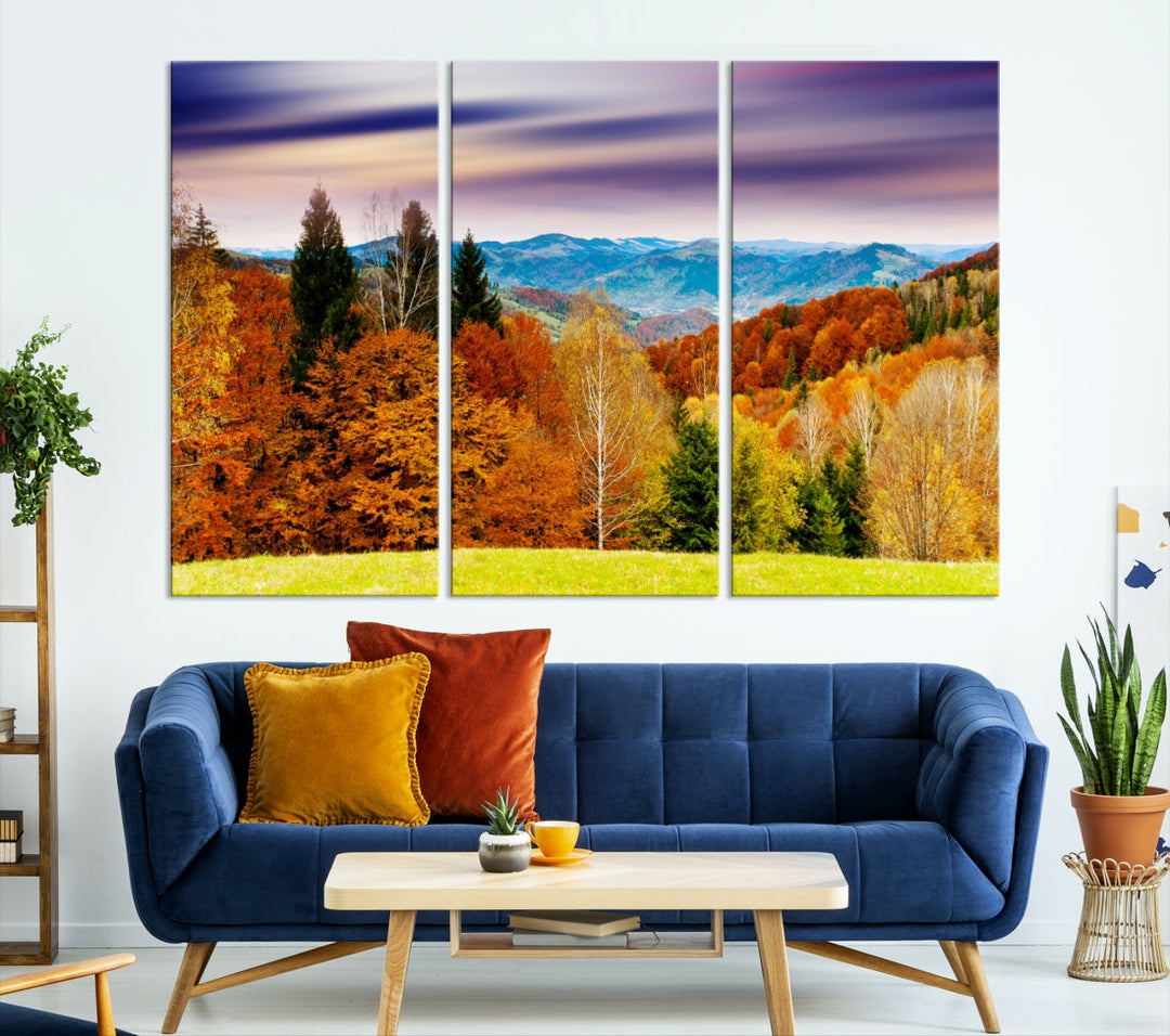 Light Green Yellow Forest Landscape Giclee Extra Large Wall Art Canvas Print