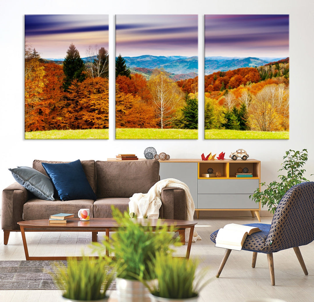 Light Green Yellow Forest Landscape Giclee Extra Large Wall Art Canvas Print