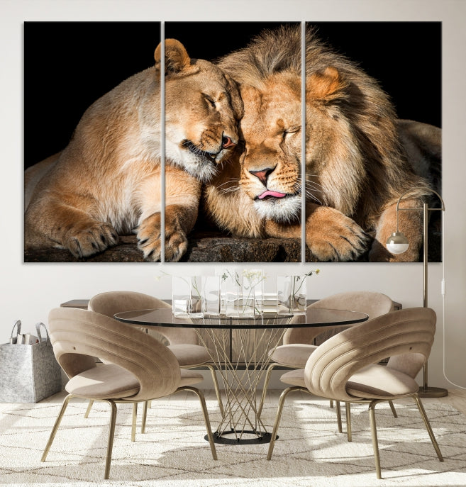 Lion Couple Picture Printed on Cotton Canvas Wall Art Print Framed