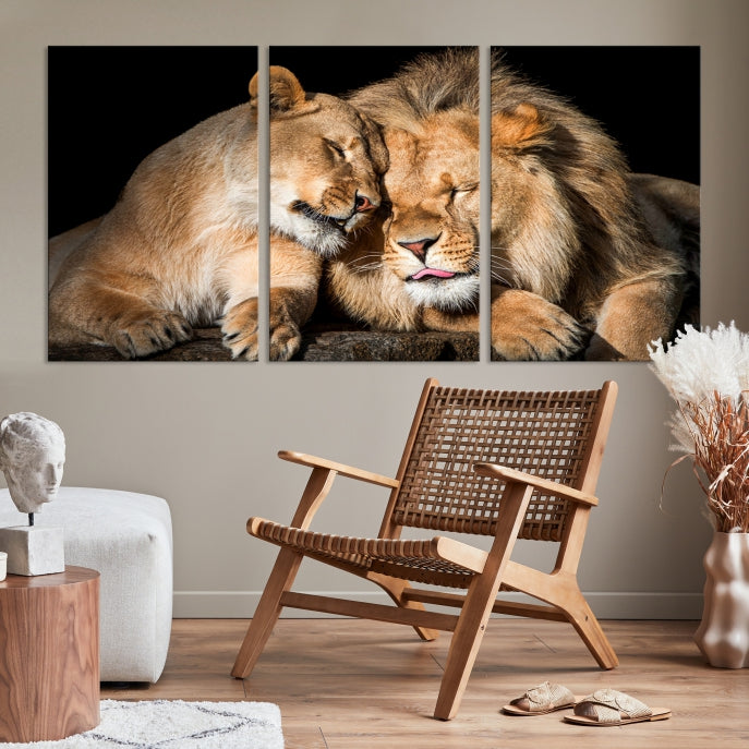 Lion Couple Picture Printed on Cotton Canvas Wall Art Print Framed