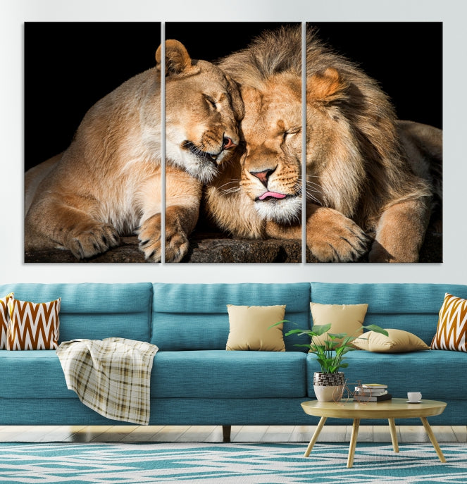 Lion Family and Love Extra Large Animal Canvas Wall Art Print