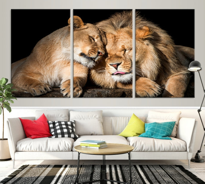 Lion Family and Love Extra Large Animal Canvas Wall Art Print