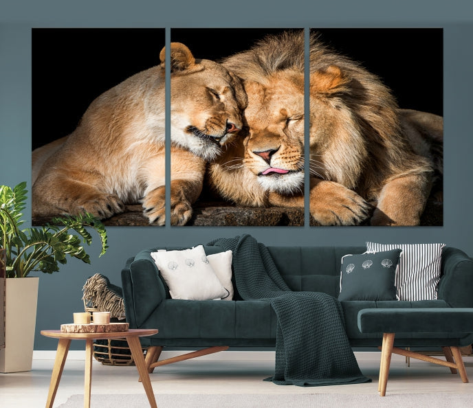 Lion Family and Love Extra Large Animal Canvas Wall Art Print