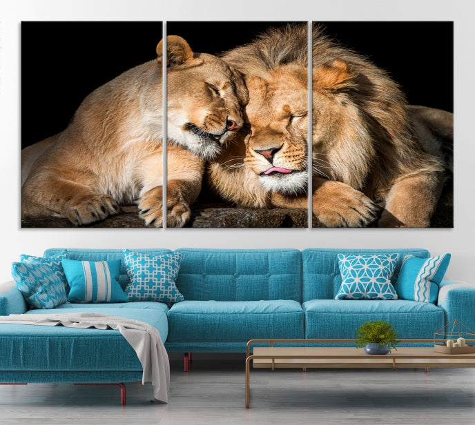 Lion Family and Love Extra Large Animal Canvas Wall Art Print