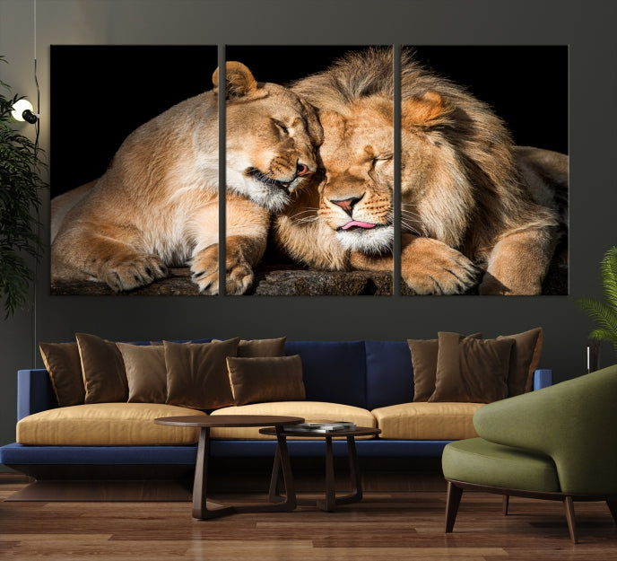 Lion Family and Love Extra Large Animal Canvas Wall Art Print