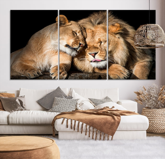 Lion Family and Love Extra Large Animal Canvas Wall Art Print