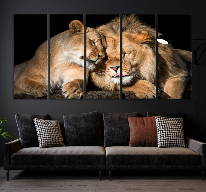 Lion Family and Love Extra Large Animal Canvas Wall Art Print