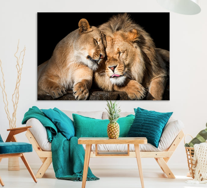 Lion Family and Love Extra Large Animal Canvas Wall Art Print