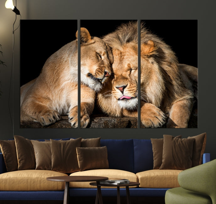 Lion Family and Love Extra Large Animal Canvas Wall Art Print