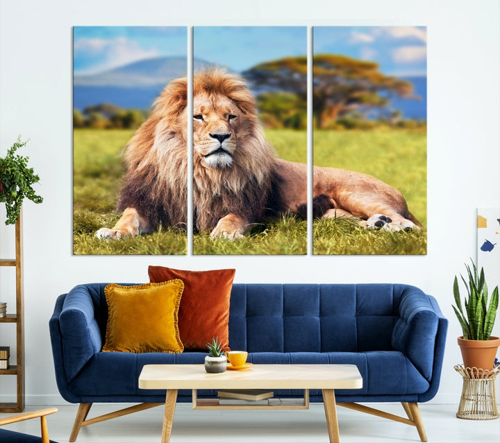 Lion on Savannah Africa Wall Art Canvas Print