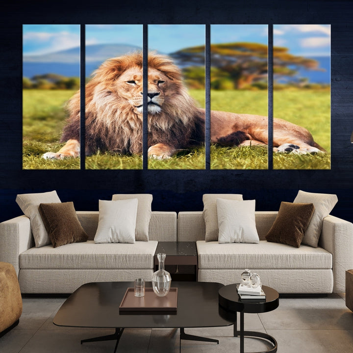 Lion on Savannah Africa Wall Art Canvas Print