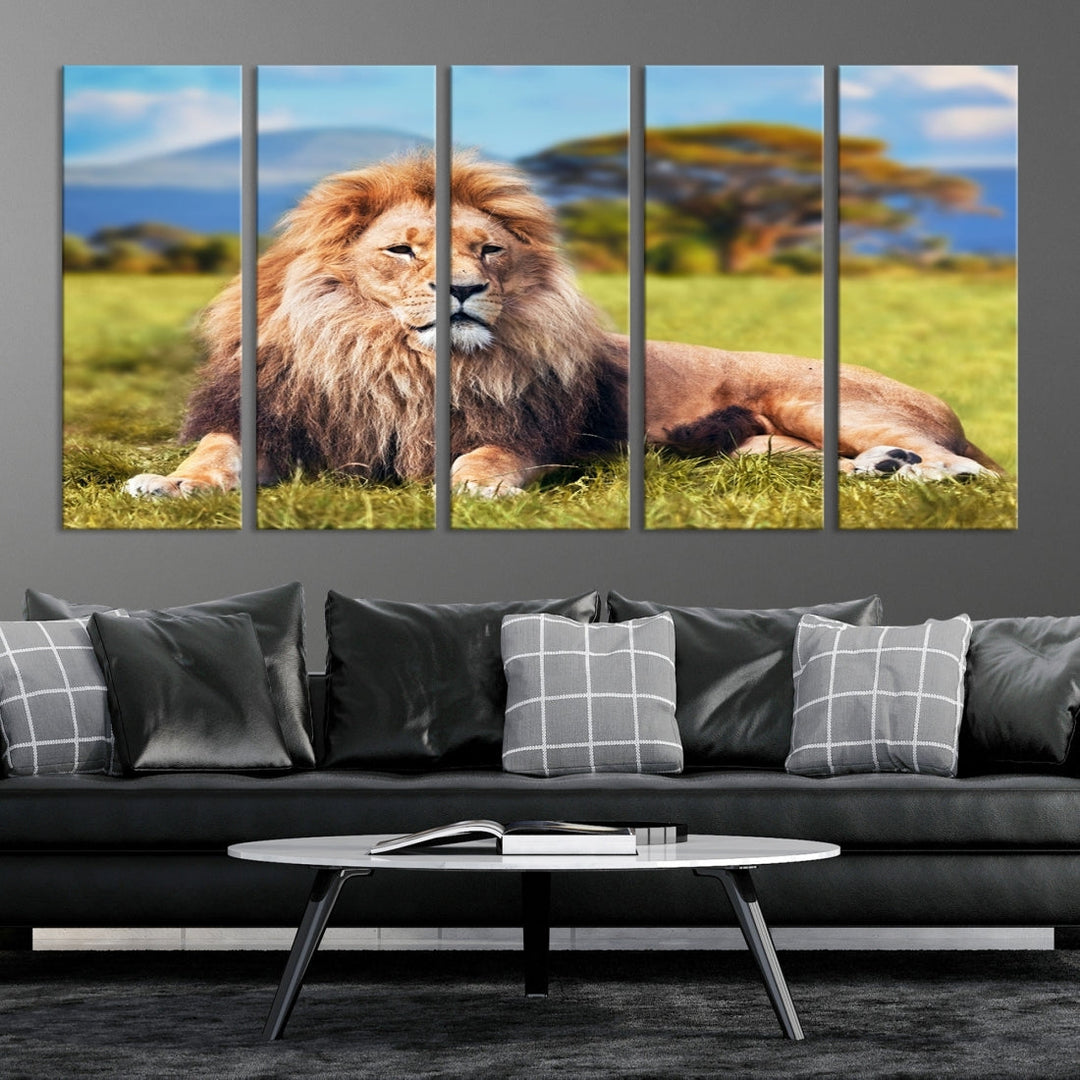 Lion on Savannah Africa Wall Art Canvas Print