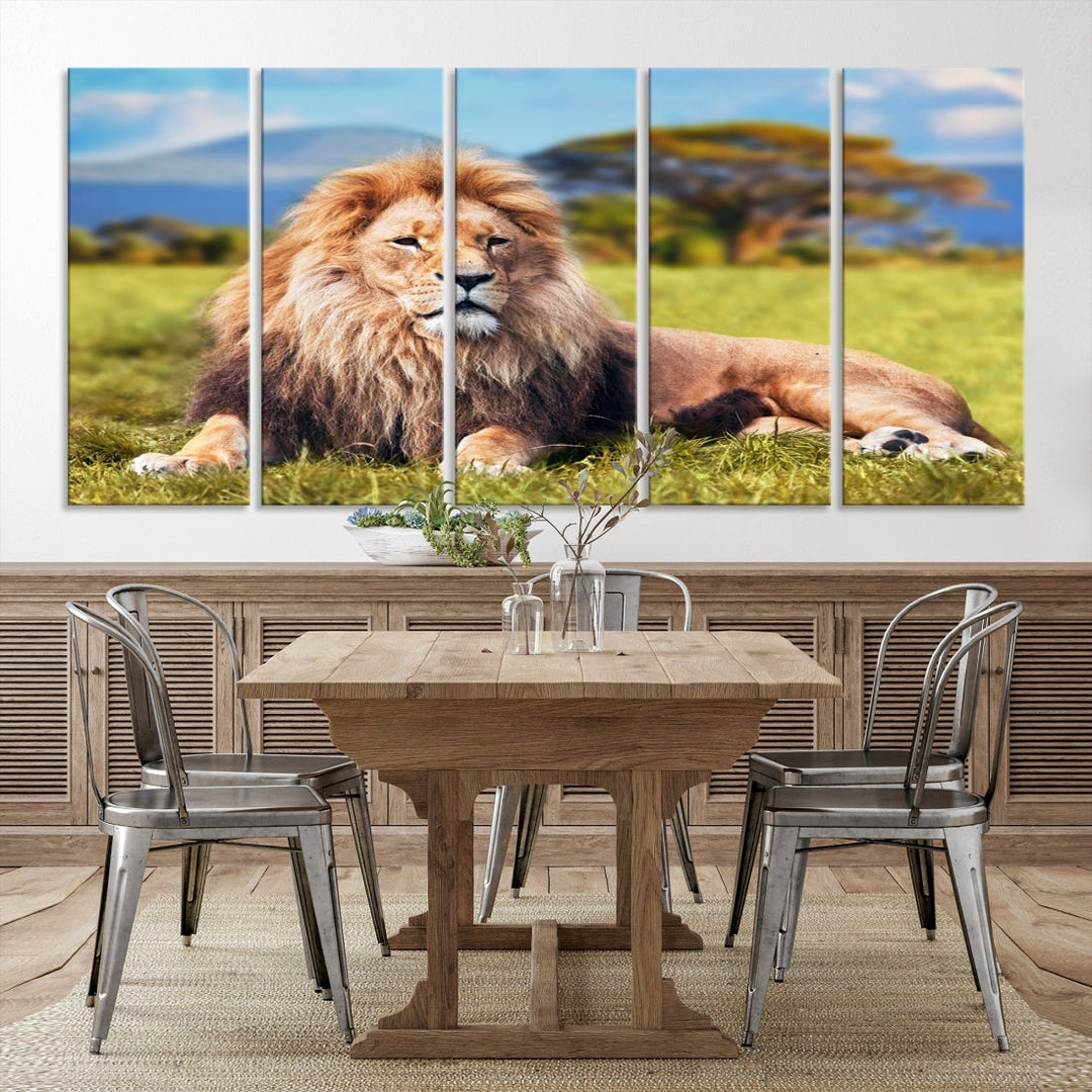 Lion on Savannah Africa Wall Art Canvas Print