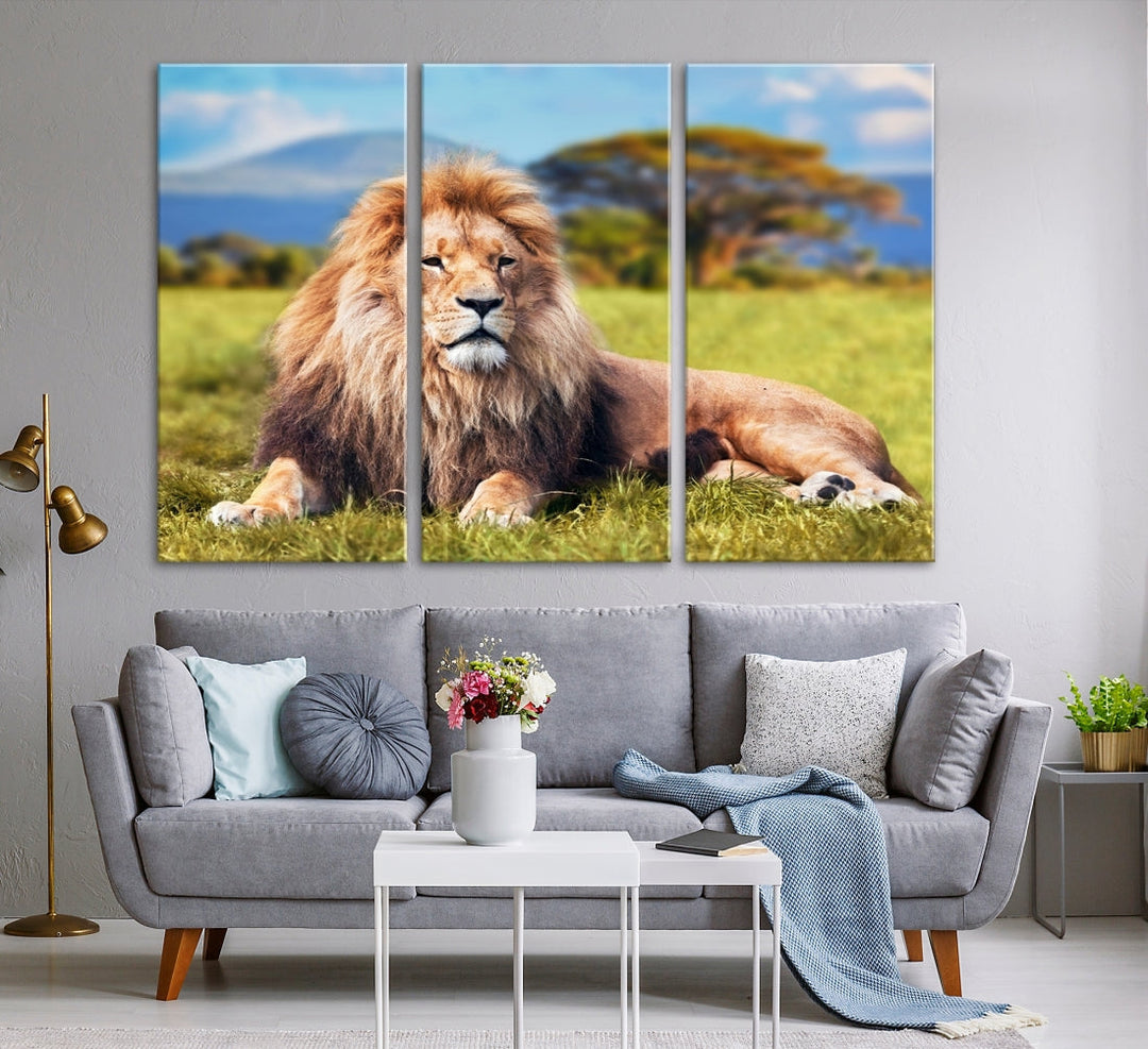 Lion on Savannah Africa Wall Art Canvas Print