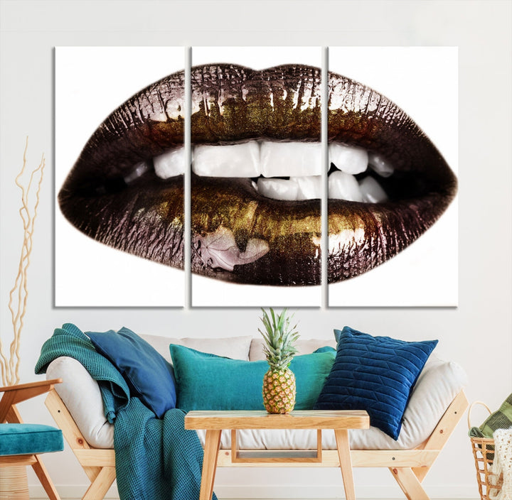 Lips Makeup Canvas Wall Art Large Print Art Woman Lips Canvas Print Fashion Beauty Art Trendy Wall Art Multi Panel Wall