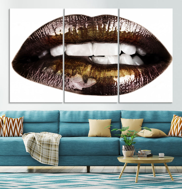 Lips Makeup Canvas Wall Art Large Print Art Woman Lips Canvas Print Fashion Beauty Art Trendy Wall Art Multi Panel Wall